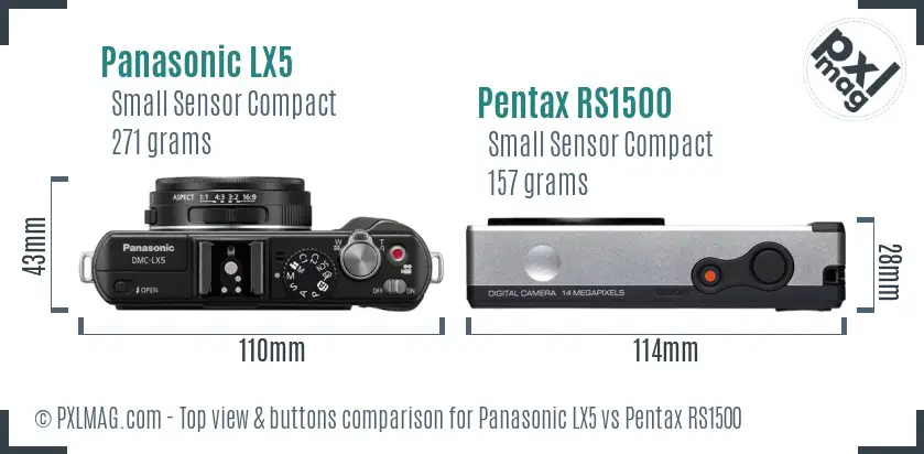 Panasonic LX5 vs Pentax RS1500 top view buttons comparison
