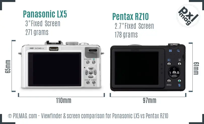Panasonic LX5 vs Pentax RZ10 Screen and Viewfinder comparison