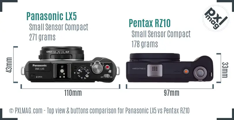 Panasonic LX5 vs Pentax RZ10 top view buttons comparison