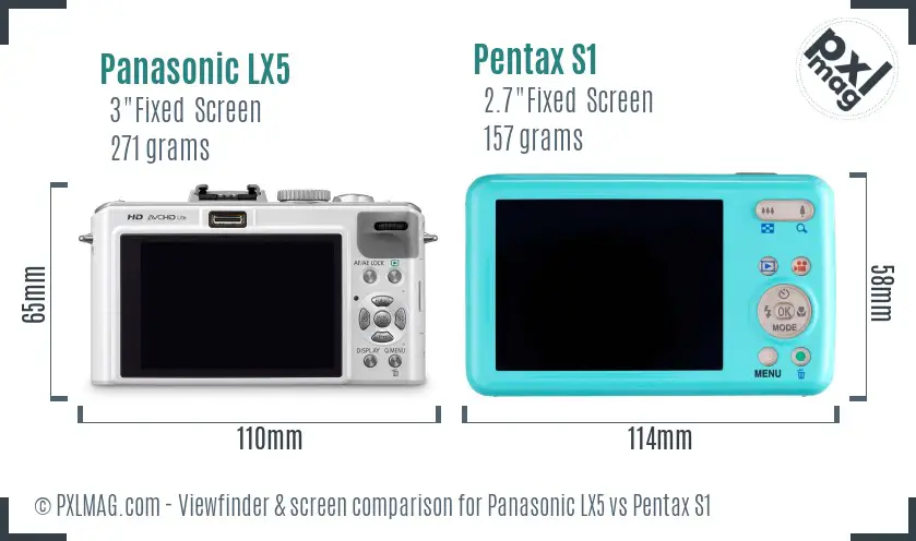 Panasonic LX5 vs Pentax S1 Screen and Viewfinder comparison