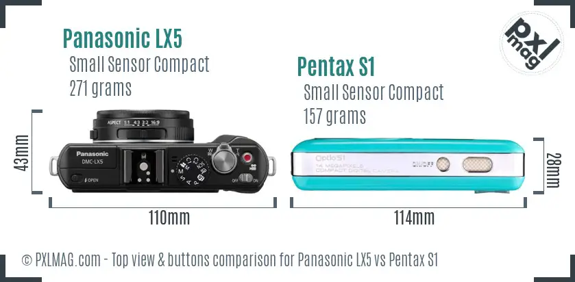 Panasonic LX5 vs Pentax S1 top view buttons comparison