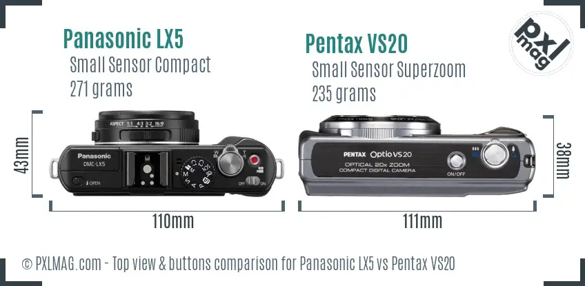Panasonic LX5 vs Pentax VS20 top view buttons comparison