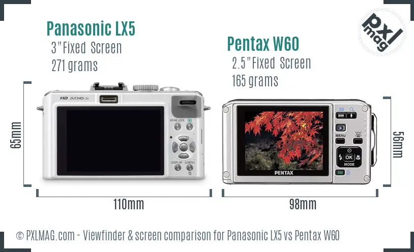 Panasonic LX5 vs Pentax W60 Screen and Viewfinder comparison