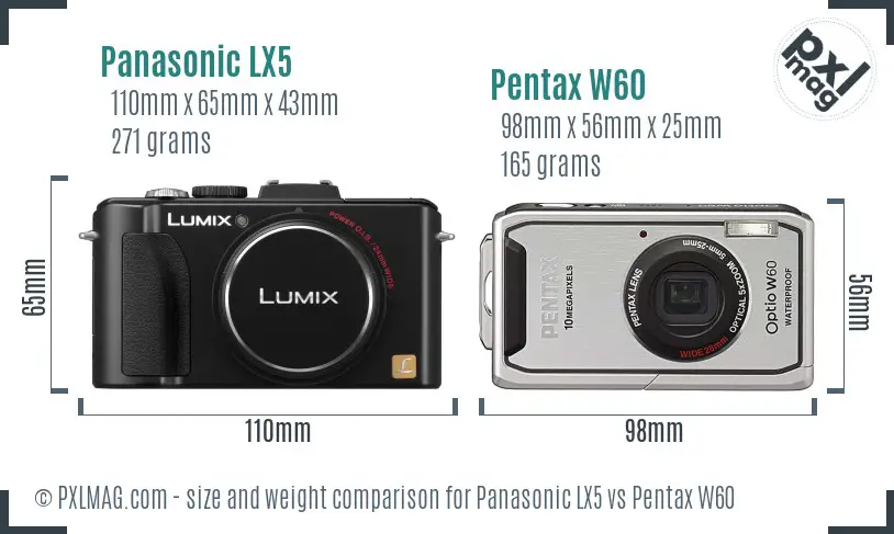 Panasonic LX5 vs Pentax W60 size comparison