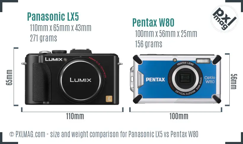 Panasonic LX5 vs Pentax W80 size comparison