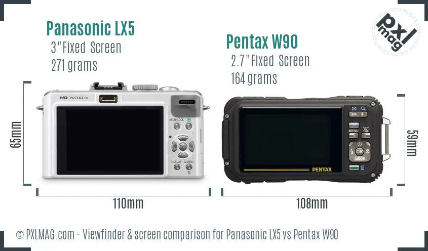 Panasonic LX5 vs Pentax W90 Screen and Viewfinder comparison