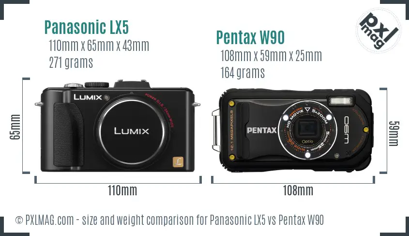 Panasonic LX5 vs Pentax W90 size comparison