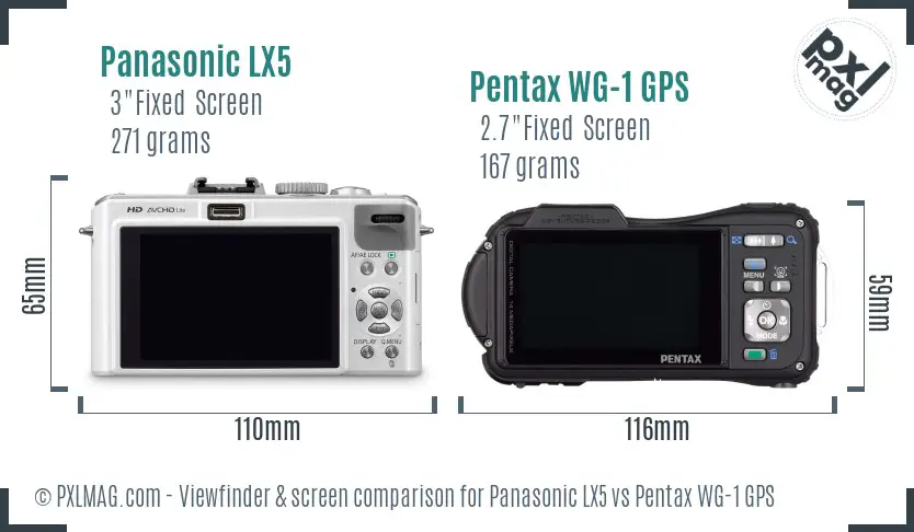 Panasonic LX5 vs Pentax WG-1 GPS Screen and Viewfinder comparison