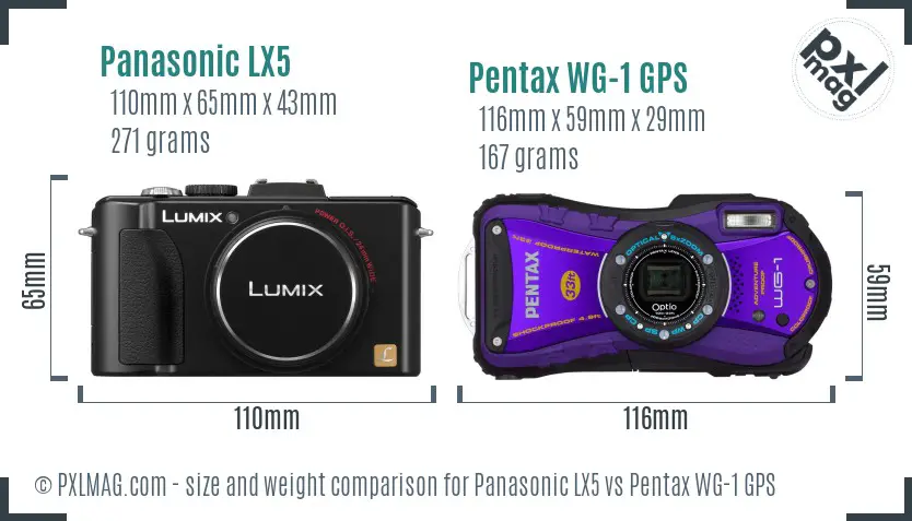 Panasonic LX5 vs Pentax WG-1 GPS size comparison