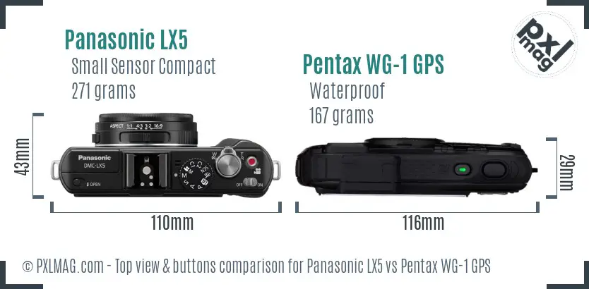 Panasonic LX5 vs Pentax WG-1 GPS top view buttons comparison