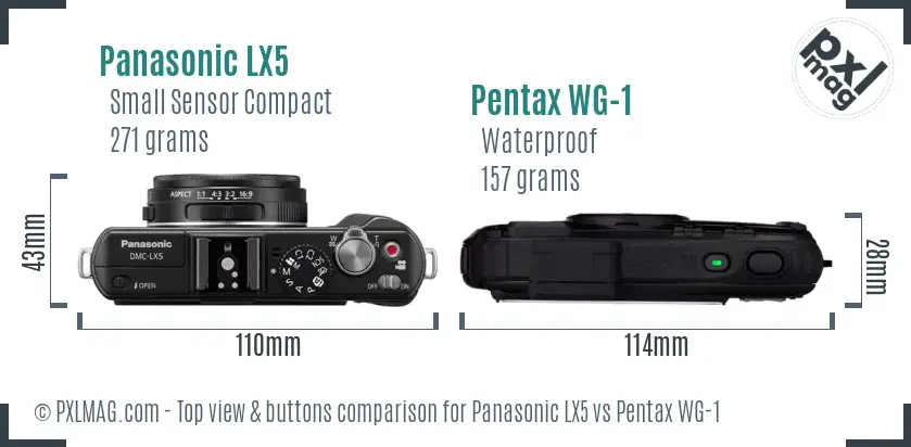 Panasonic LX5 vs Pentax WG-1 top view buttons comparison