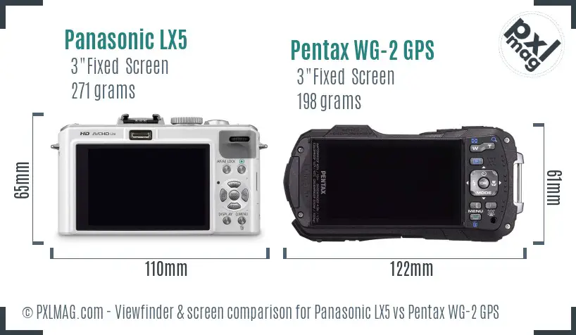 Panasonic LX5 vs Pentax WG-2 GPS Screen and Viewfinder comparison