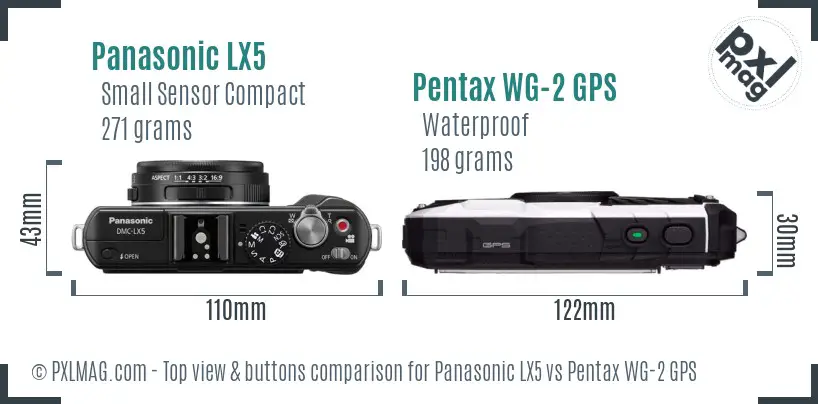 Panasonic LX5 vs Pentax WG-2 GPS top view buttons comparison
