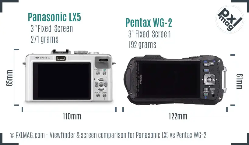 Panasonic LX5 vs Pentax WG-2 Screen and Viewfinder comparison