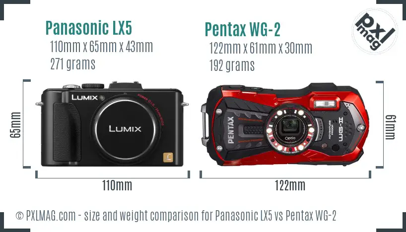 Panasonic LX5 vs Pentax WG-2 size comparison