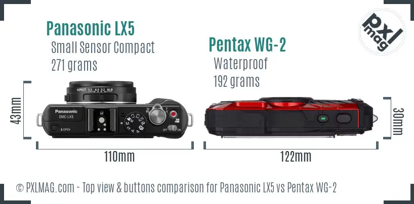 Panasonic LX5 vs Pentax WG-2 top view buttons comparison