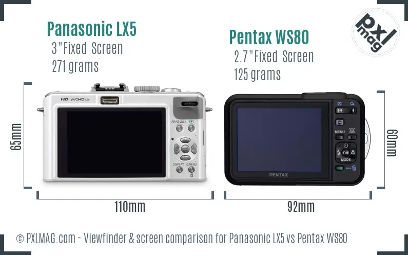 Panasonic LX5 vs Pentax WS80 Screen and Viewfinder comparison