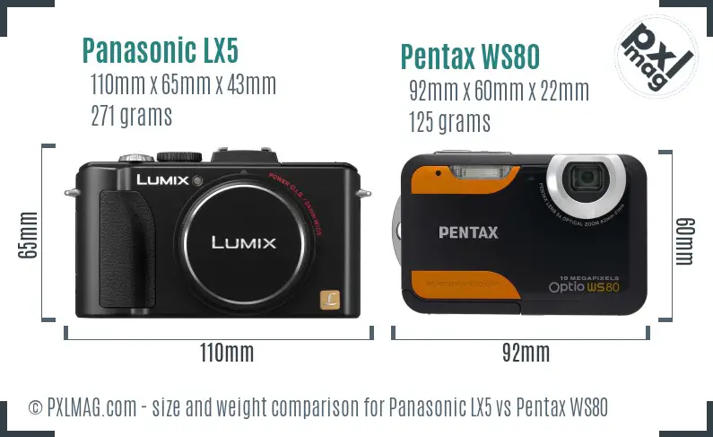 Panasonic LX5 vs Pentax WS80 size comparison