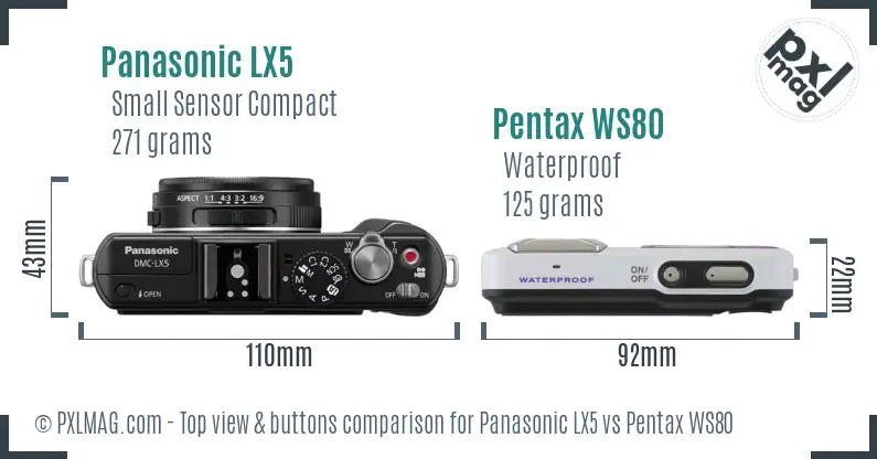 Panasonic LX5 vs Pentax WS80 top view buttons comparison