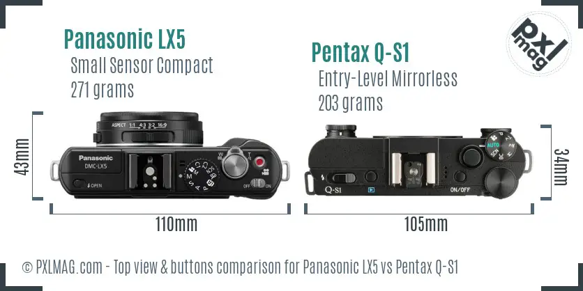 Panasonic LX5 vs Pentax Q-S1 top view buttons comparison