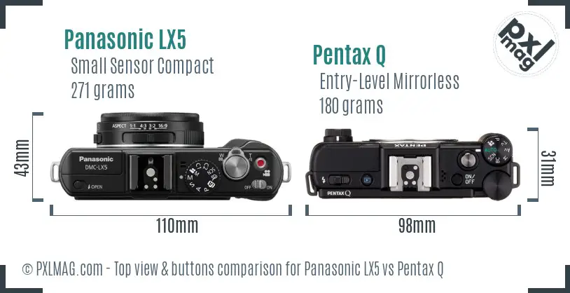 Panasonic LX5 vs Pentax Q top view buttons comparison