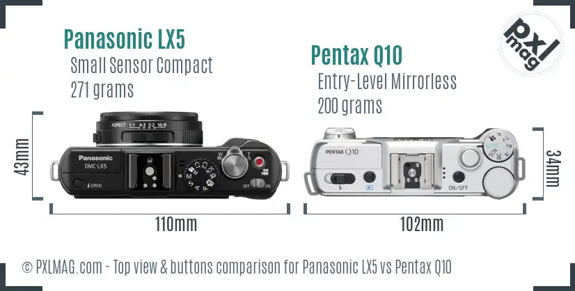 Panasonic LX5 vs Pentax Q10 top view buttons comparison