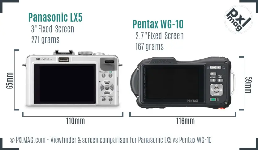 Panasonic LX5 vs Pentax WG-10 Screen and Viewfinder comparison