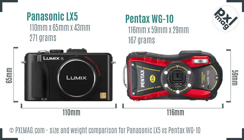 Panasonic LX5 vs Pentax WG-10 size comparison Panasonic LX5 vs Pentax WG-10 size comparison