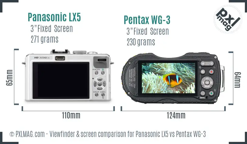 Panasonic LX5 vs Pentax WG-3 Screen and Viewfinder comparison