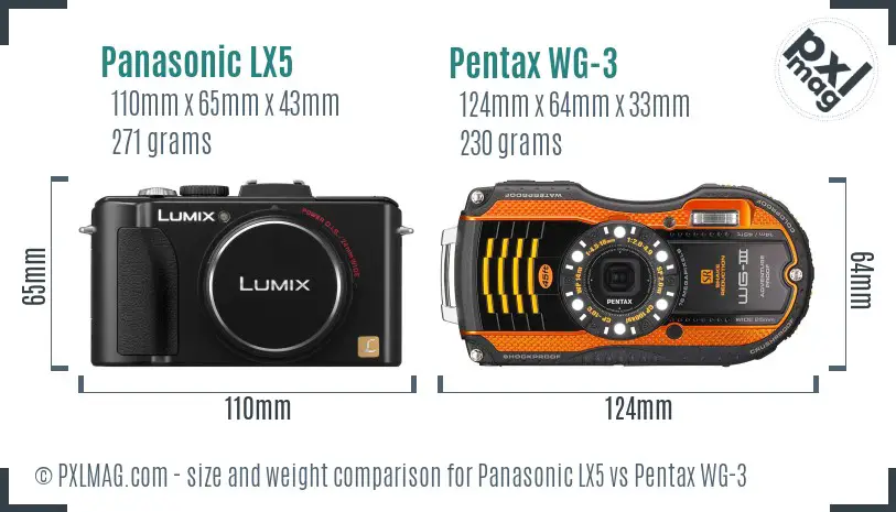 Panasonic LX5 vs Pentax WG-3 size comparison