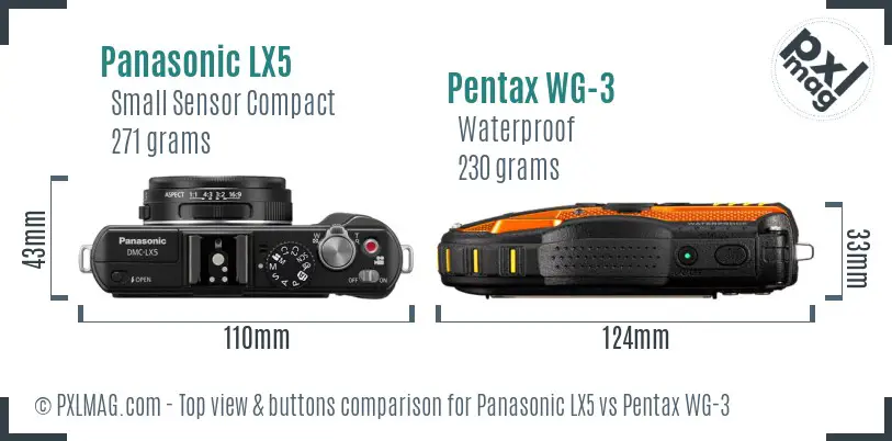 Panasonic LX5 vs Pentax WG-3 top view buttons comparison