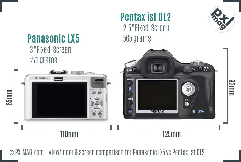 Panasonic LX5 vs Pentax ist DL2 Screen and Viewfinder comparison