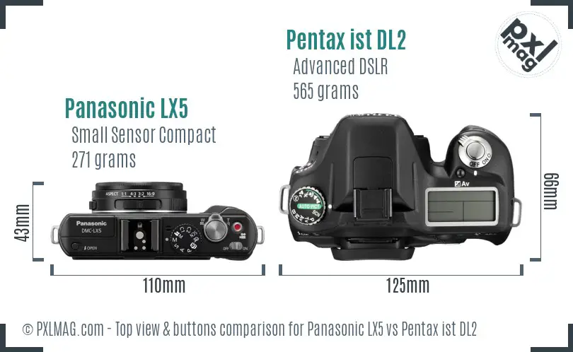 Panasonic LX5 vs Pentax ist DL2 top view buttons comparison