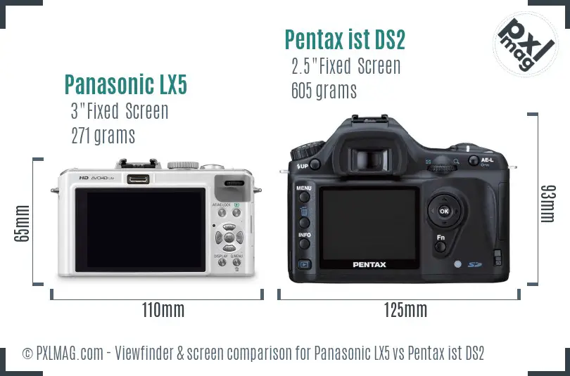 Panasonic LX5 vs Pentax ist DS2 Screen and Viewfinder comparison