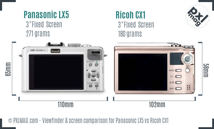 Panasonic LX5 vs Ricoh CX1 Screen and Viewfinder comparison