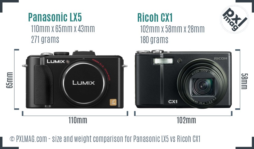 Panasonic LX5 vs Ricoh CX1 size comparison Panasonic LX5 vs Ricoh CX1 size comparison