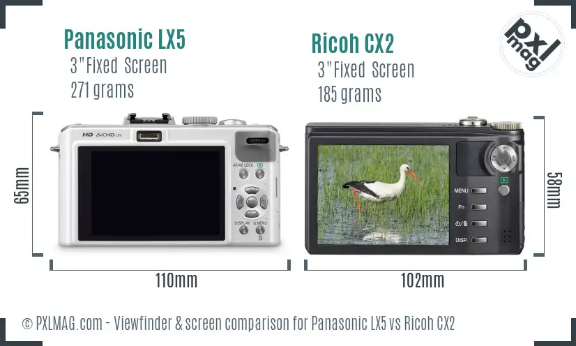 Panasonic LX5 vs Ricoh CX2 Screen and Viewfinder comparison