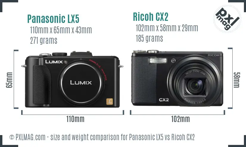 Panasonic LX5 vs Ricoh CX2 size comparison