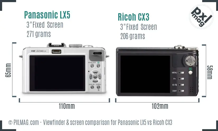 Panasonic LX5 vs Ricoh CX3 Screen and Viewfinder comparison