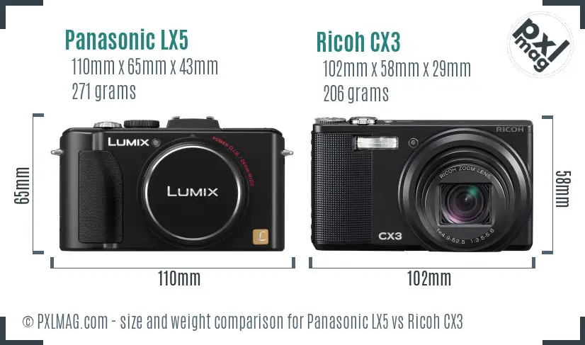 Panasonic LX5 vs Ricoh CX3 size comparison