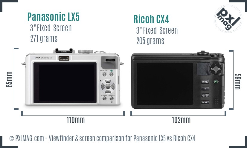 Panasonic LX5 vs Ricoh CX4 Screen and Viewfinder comparison