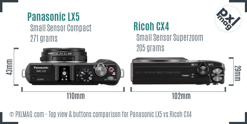 Panasonic LX5 vs Ricoh CX4 top view buttons comparison