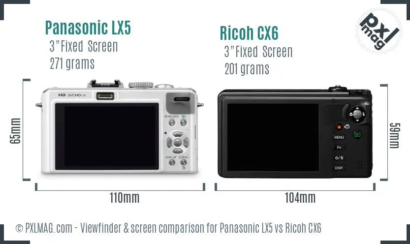 Panasonic LX5 vs Ricoh CX6 Screen and Viewfinder comparison