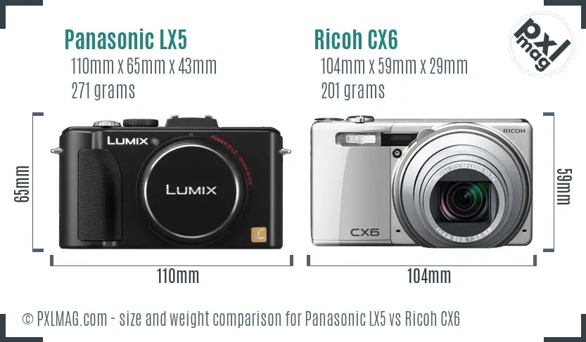 Panasonic LX5 vs Ricoh CX6 size comparison Panasonic LX5 vs Ricoh CX6 size comparison