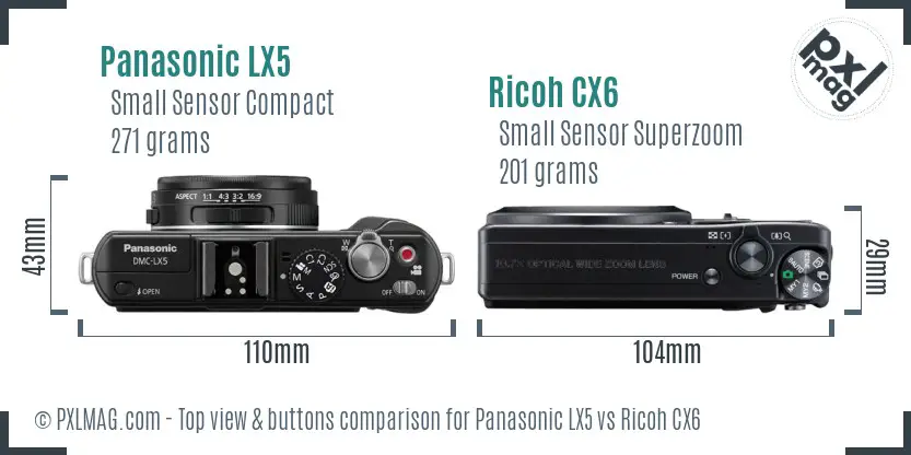 Panasonic LX5 vs Ricoh CX6 top view buttons comparison