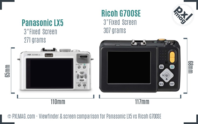 Panasonic LX5 vs Ricoh G700SE Screen and Viewfinder comparison