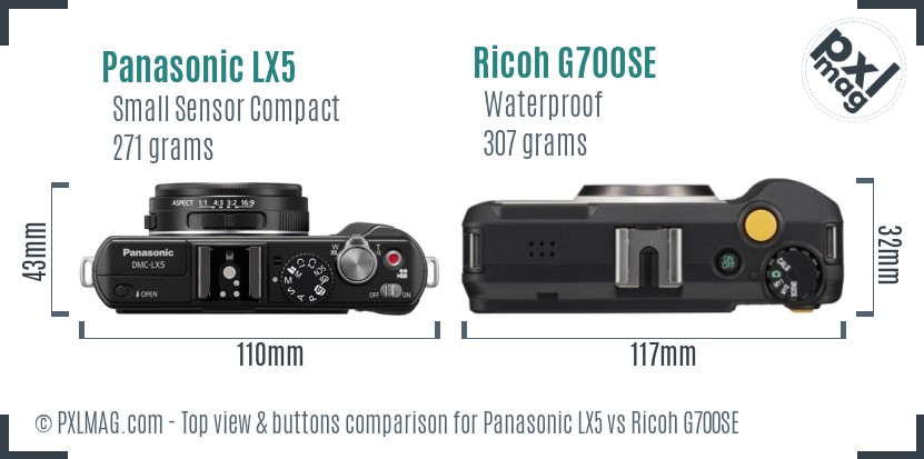 Panasonic LX5 vs Ricoh G700SE top view buttons comparison