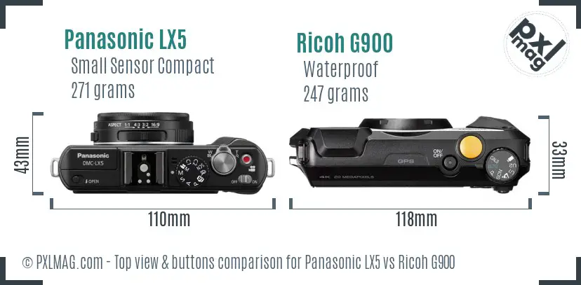 Panasonic LX5 vs Ricoh G900 top view buttons comparison Panasonic LX5 vs Ricoh G900 top view buttons comparison