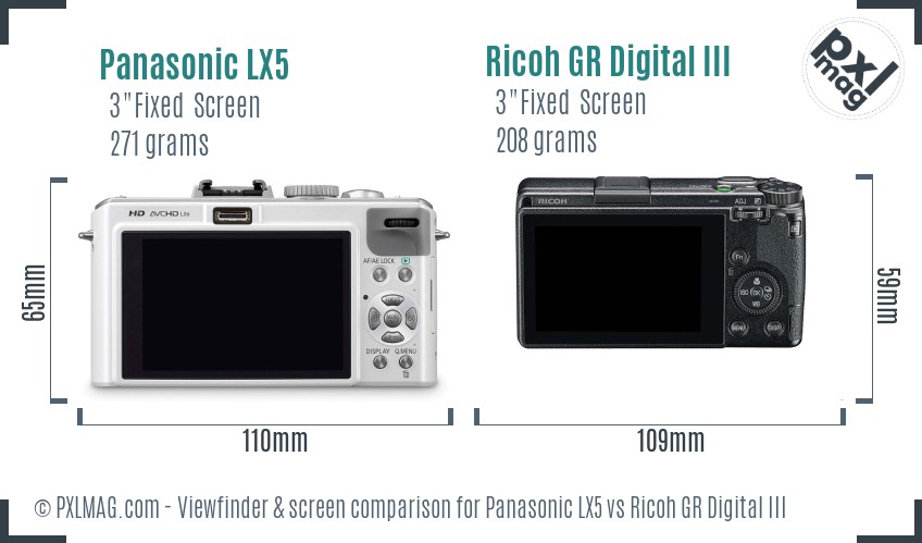 Panasonic LX5 vs Ricoh GR Digital III Screen and Viewfinder comparison