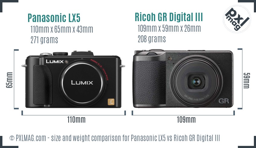 Panasonic LX5 vs Ricoh GR Digital III size comparison